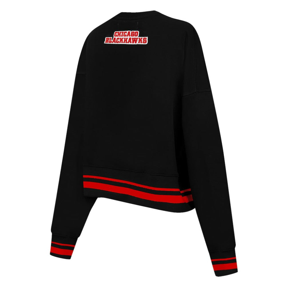 Chicago Blackhawks Pro Standard Women's Area Code Cropped Pullover Sweatshirt - Black | US 201205086