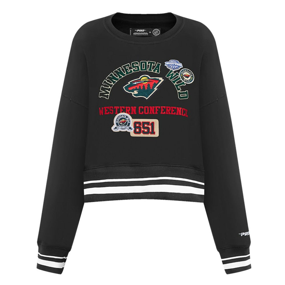 Minnesota Wild Pro Standard Women's Area Code Cropped Pullover Sweatshirt - Black | US 201205088