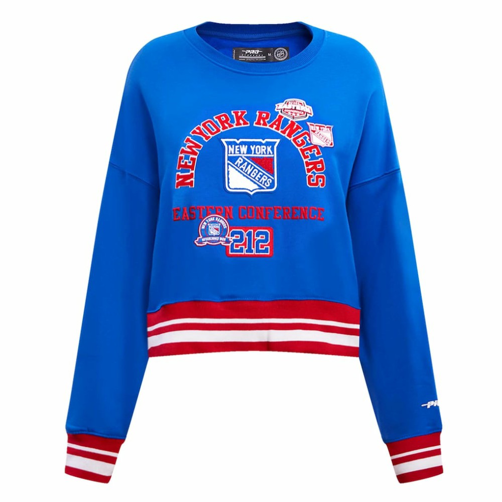New York Rangers Pro Standard Women's Area Code Cropped Pullover Sweatshirt - Blue | US 201205094