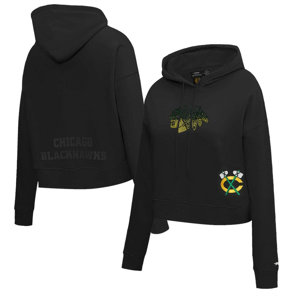 Chicago Blackhawks Pro Standard Women's Jewels Cropped Pullover Hoodie - Black | US 201205110