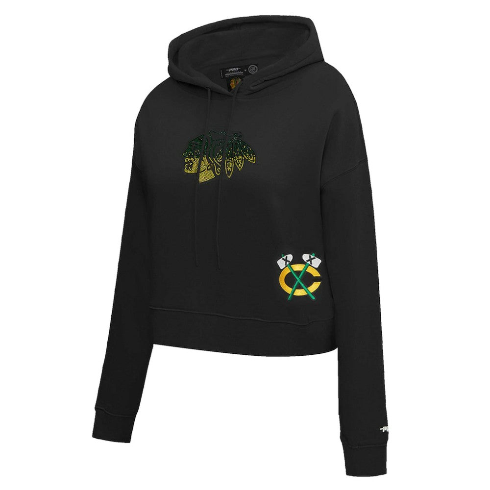 Chicago Blackhawks Pro Standard Women's Jewels Cropped Pullover Hoodie - Black | US 201205110