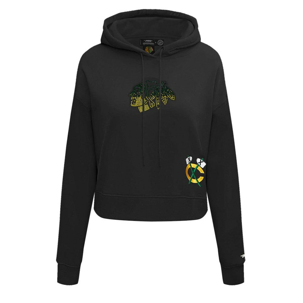 Chicago Blackhawks Pro Standard Women's Jewels Cropped Pullover Hoodie - Black | US 201205110