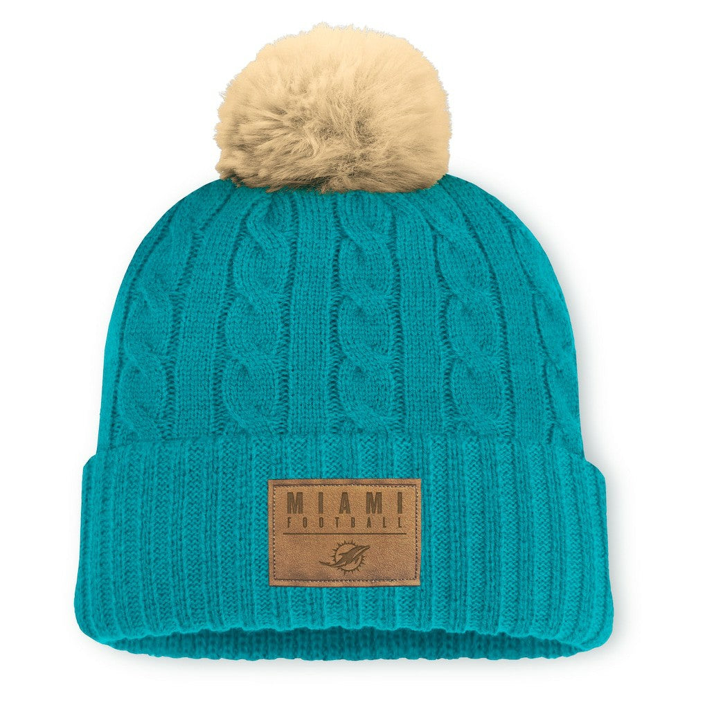 Miami Dolphins Women's Cable Knit Cuffed Hat with Pom - Aqua Hats
