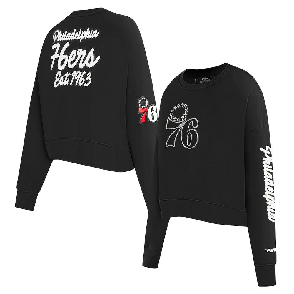 Philadelphia 76ers Pro Standard Women's Paint The City Cropped Pullover Sweatshirt Black outlet