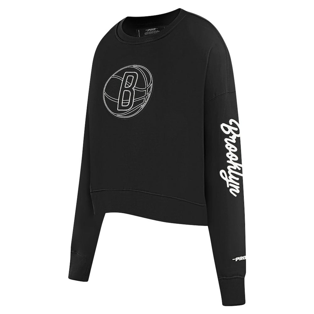 Brooklyn Nets Pro Standard Women's Paint The City Cropped Pullover Sweatshirt Black