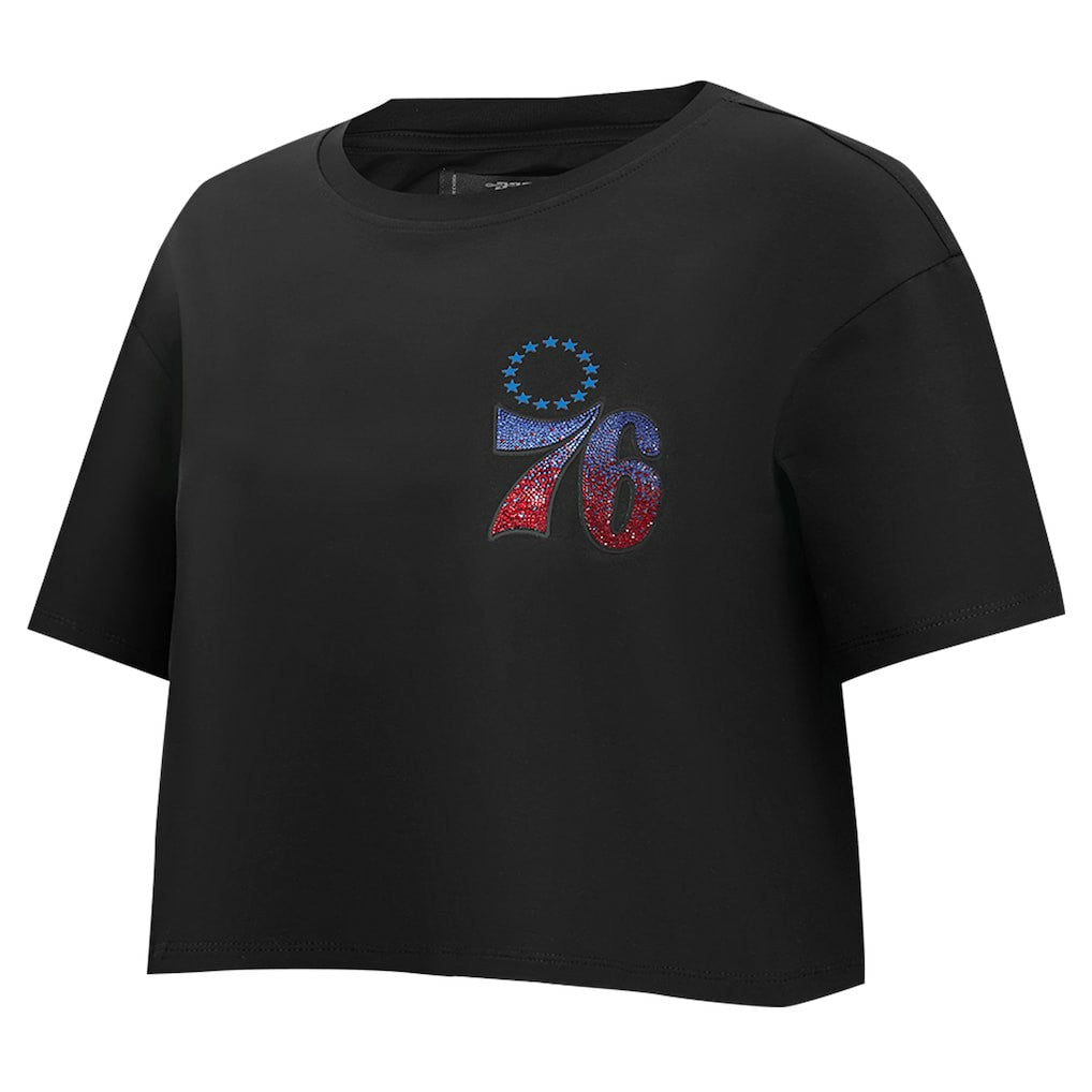 Philadelphia 76ers Pro Standard Women's Jewels Boxy Cropped T-Shirt Black