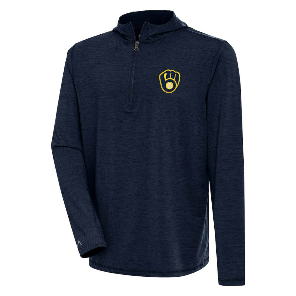 Milwaukee Brewers Antigua Tidy Quarter-Zip Hoodie - Heather Navy Hoodies