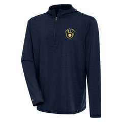 Milwaukee Brewers Antigua Tidy Quarter-Zip Hoodie - Heather Navy Hoodies