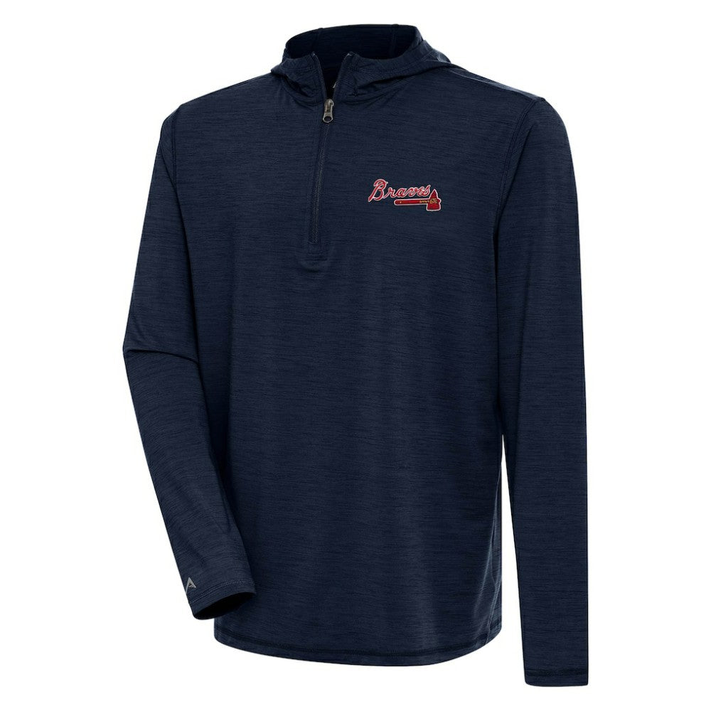 Atlanta Braves Antigua Tidy Quarter-Zip Hoodie - Heather Navy Hoodies