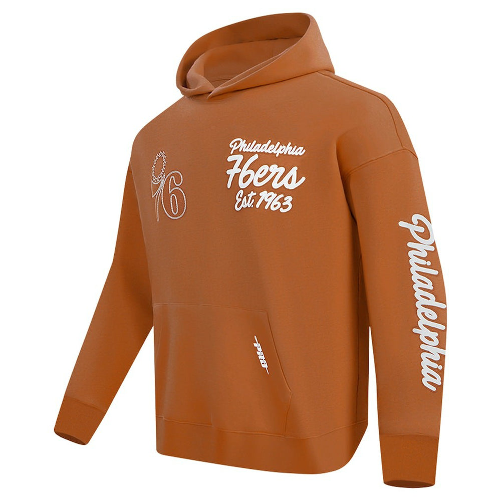 Philadelphia 76ers Pro Standard Paint the City Drop Shoulder Pullover Hoodie Brown