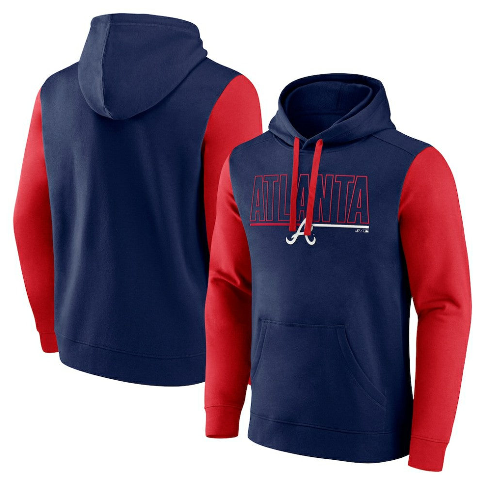 Atlanta Braves Fanatics Outline Fleece Pullover Hoodie - Navy Hoodies