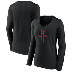Houston Rockets Women's Primary Logo Long Sleeve V-Neck T-Shirt Black