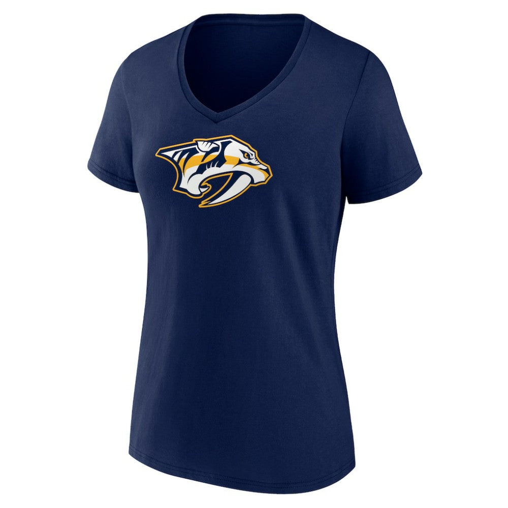 Nashville Predators Women's Primary Logo V-Neck T-Shirt - Navy | US 201209299