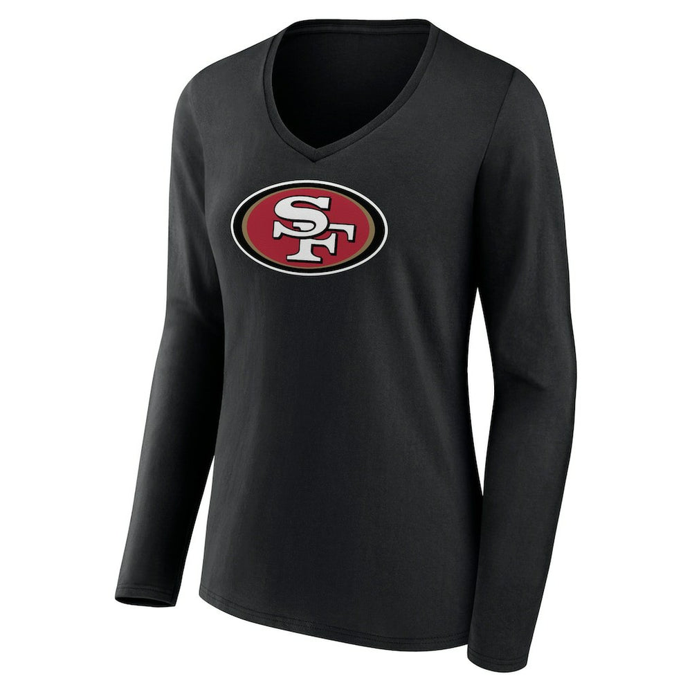 San Francisco 49ers Women's Primary Logo Long Sleeve V-Neck T-Shirt - Black T-shirts