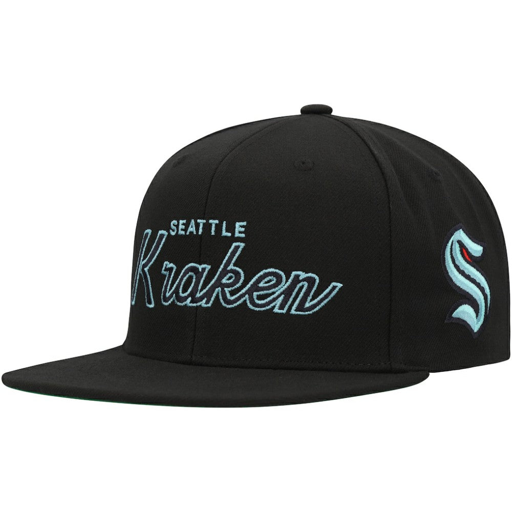 Seattle Kraken Mitchell & Ness Core Team Script 2.0 Snapback Hat - Black | US 201212972