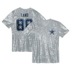 CeeDee Lamb Dallas Cowboys Girls Youth Sequin V-Neck Fashion Jersey - Silver Jerseys
