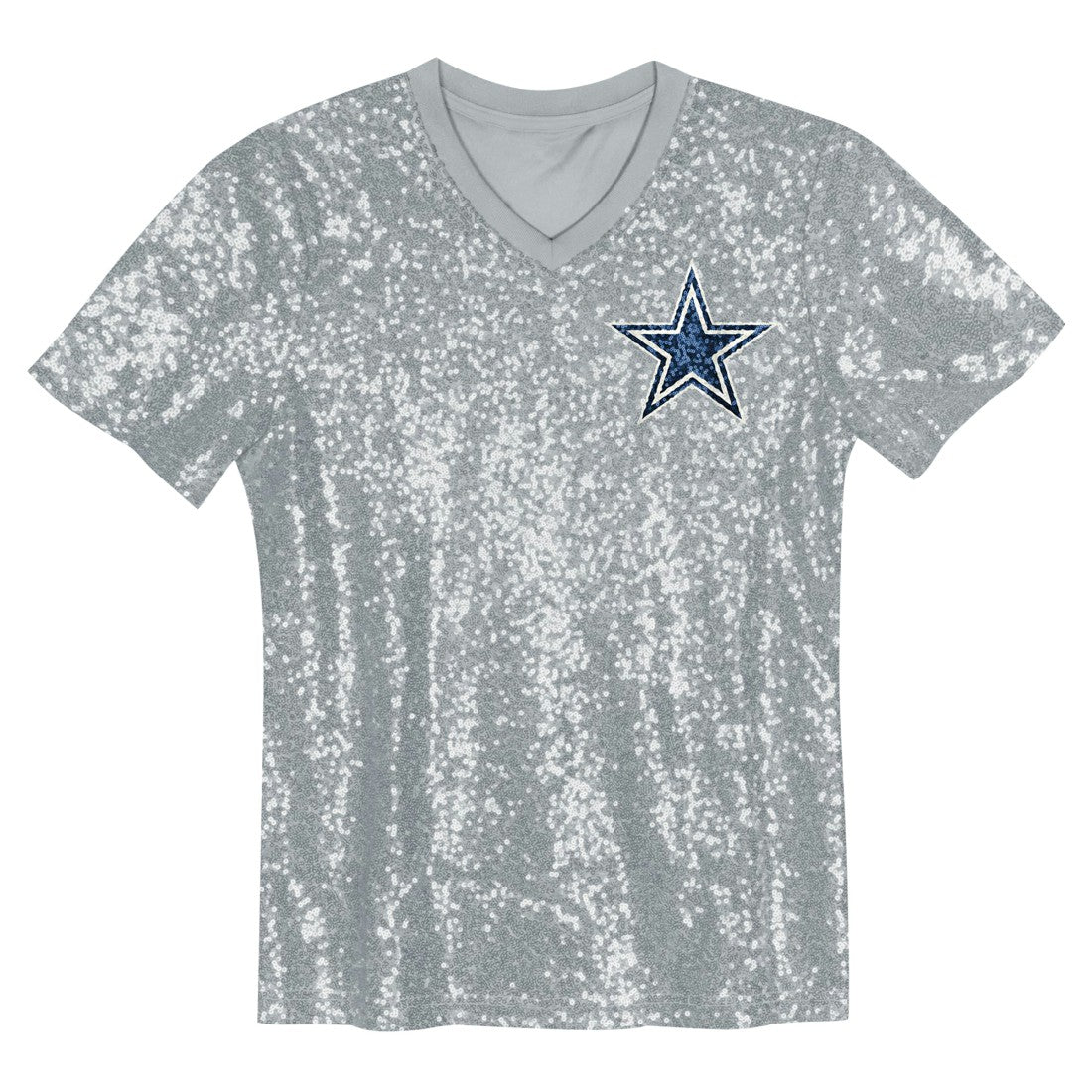 CeeDee Lamb Dallas Cowboys Girls Youth Sequin V-Neck Fashion Jersey - Silver Jerseys