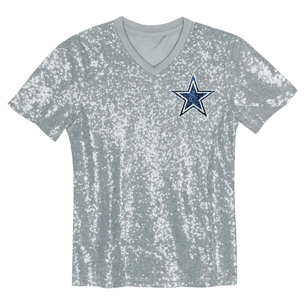 CeeDee Lamb Dallas Cowboys Girls Youth Sequin V-Neck Fashion Jersey - Silver Jerseys