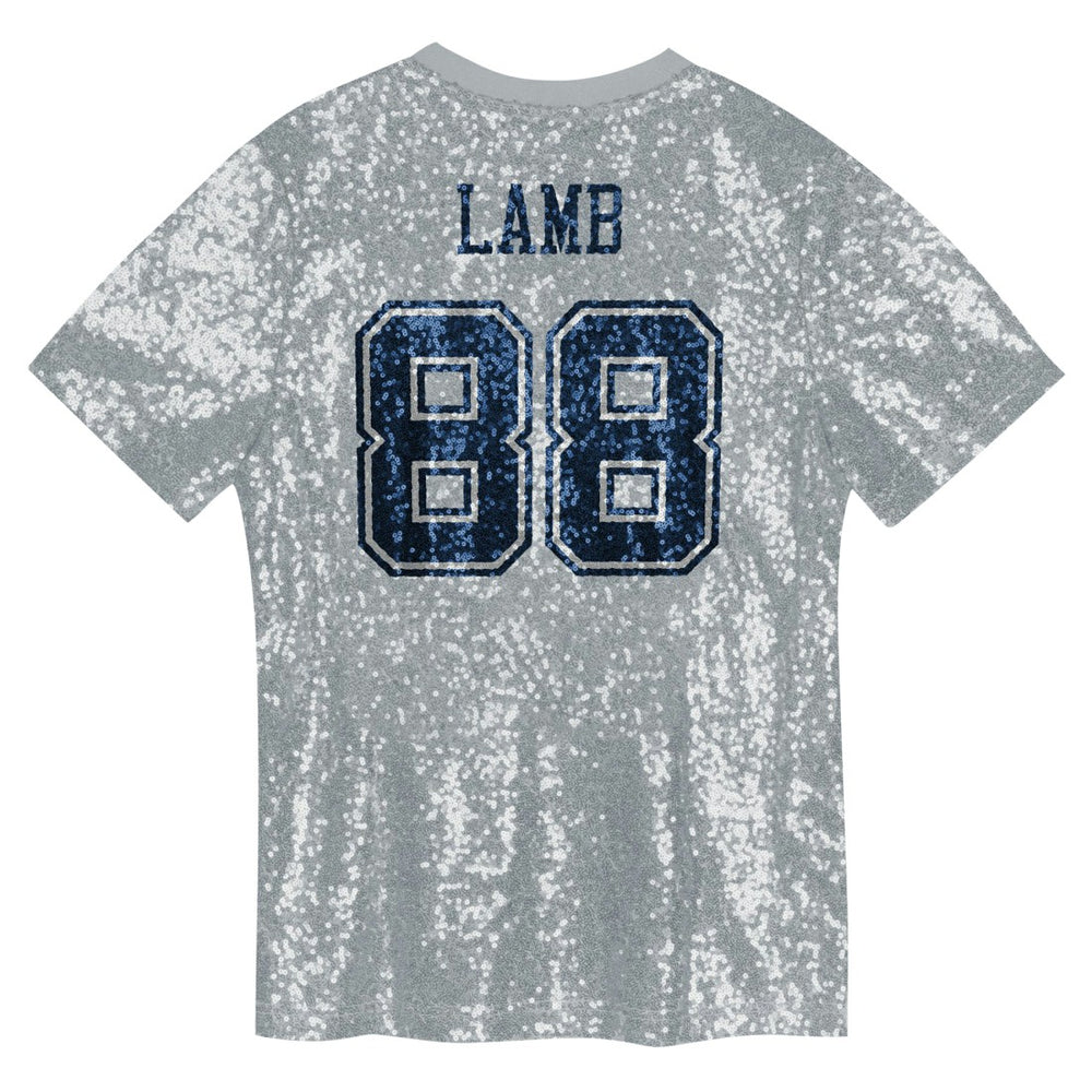 CeeDee Lamb Dallas Cowboys Girls Youth Sequin V-Neck Fashion Jersey - Silver Jerseys