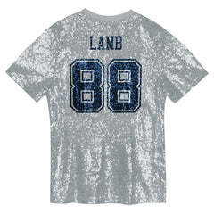 CeeDee Lamb Dallas Cowboys Girls Youth Sequin V-Neck Fashion Jersey - Silver Jerseys