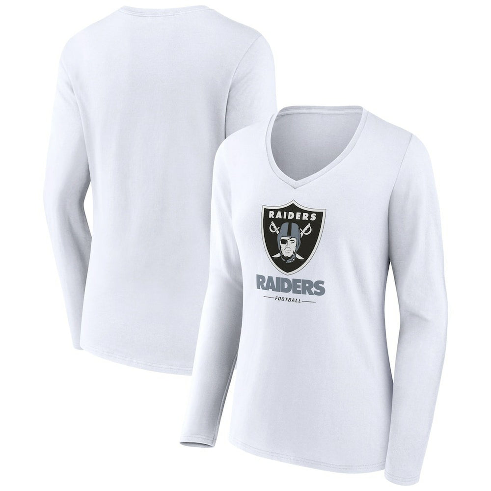 Las Vegas Raiders Women's Team Lockup Long Sleeve V-Neck T-Shirt - White T-shirts