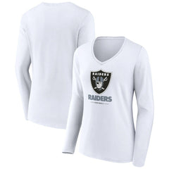Las Vegas Raiders Women's Team Lockup Long Sleeve V-Neck T-Shirt - White T-shirts