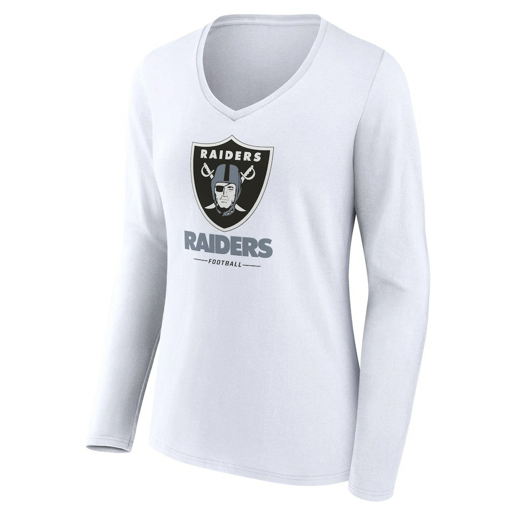 Las Vegas Raiders Women's Team Lockup Long Sleeve V-Neck T-Shirt - White T-shirts