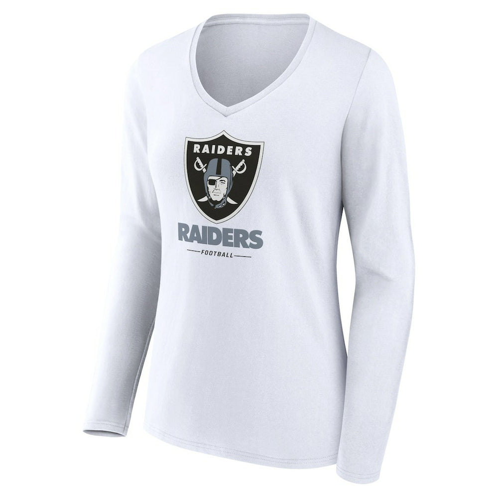 Las Vegas Raiders Women's Team Lockup Long Sleeve V-Neck T-Shirt - White T-shirts