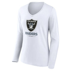 Las Vegas Raiders Women's Team Lockup Long Sleeve V-Neck T-Shirt - White T-shirts