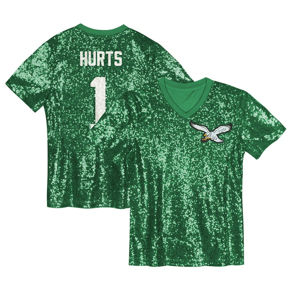 Jalen Hurts Philadelphia Eagles Girls Youth Sequin V-Neck Fashion Jersey - Kelly Green Jerseys