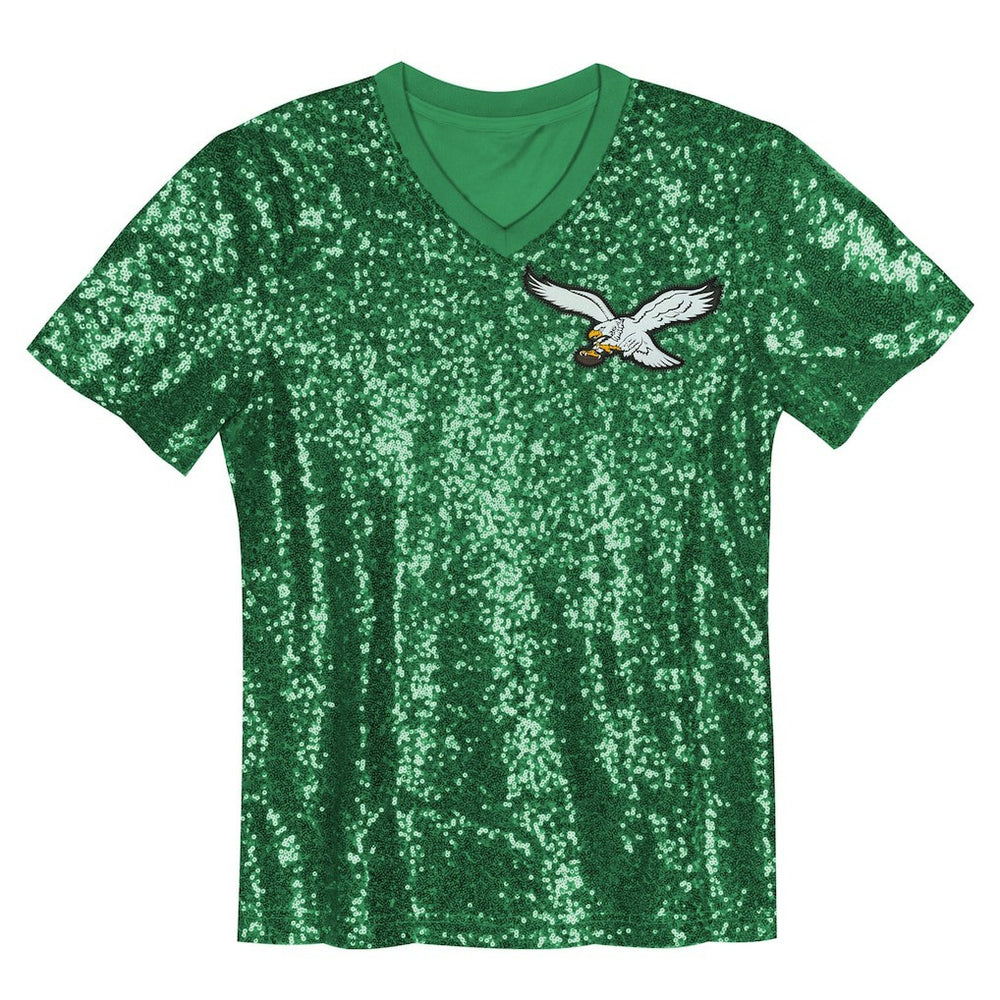 Jalen Hurts Philadelphia Eagles Girls Youth Sequin V-Neck Fashion Jersey - Kelly Green Jerseys