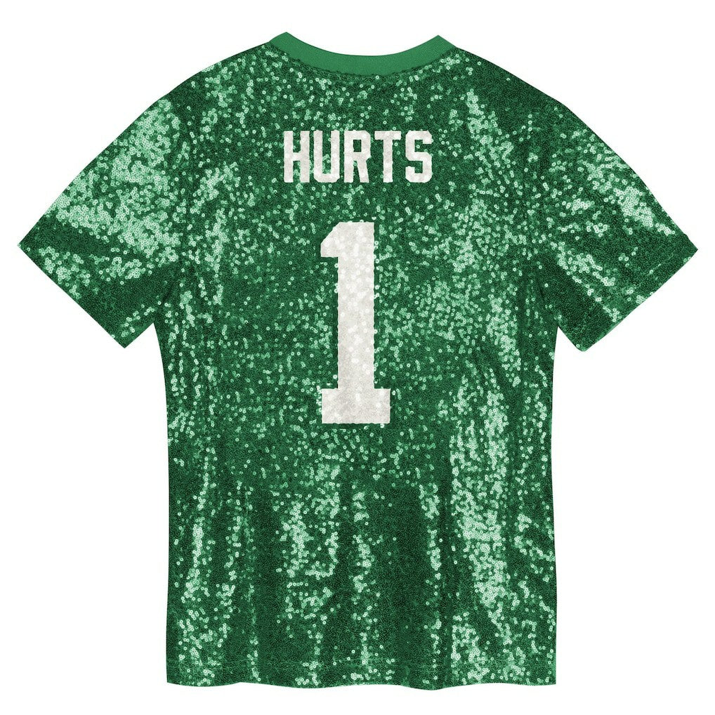 Jalen Hurts Philadelphia Eagles Girls Youth Sequin V-Neck Fashion Jersey - Kelly Green Jerseys