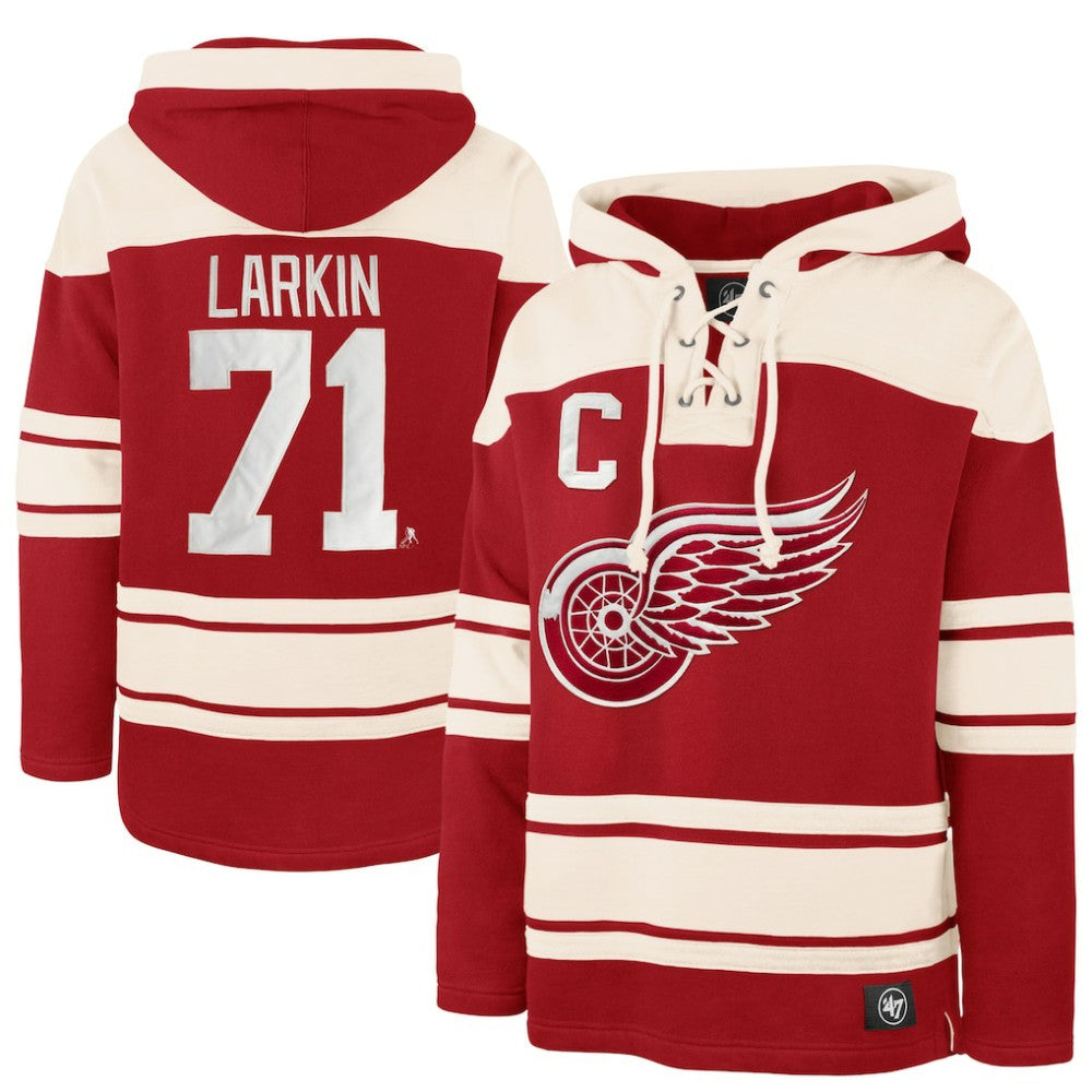 Dylan Larkin Detroit Red Wings '47 Captain Patch Player Name & Number Lacer Pullover Hoodie - Red | US 201242061