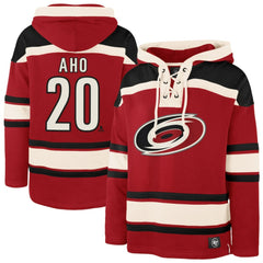 Sebastian Aho Carolina Hurricanes '47 Player Name & Number Lacer Pullover Hoodie - Red | US 201242062