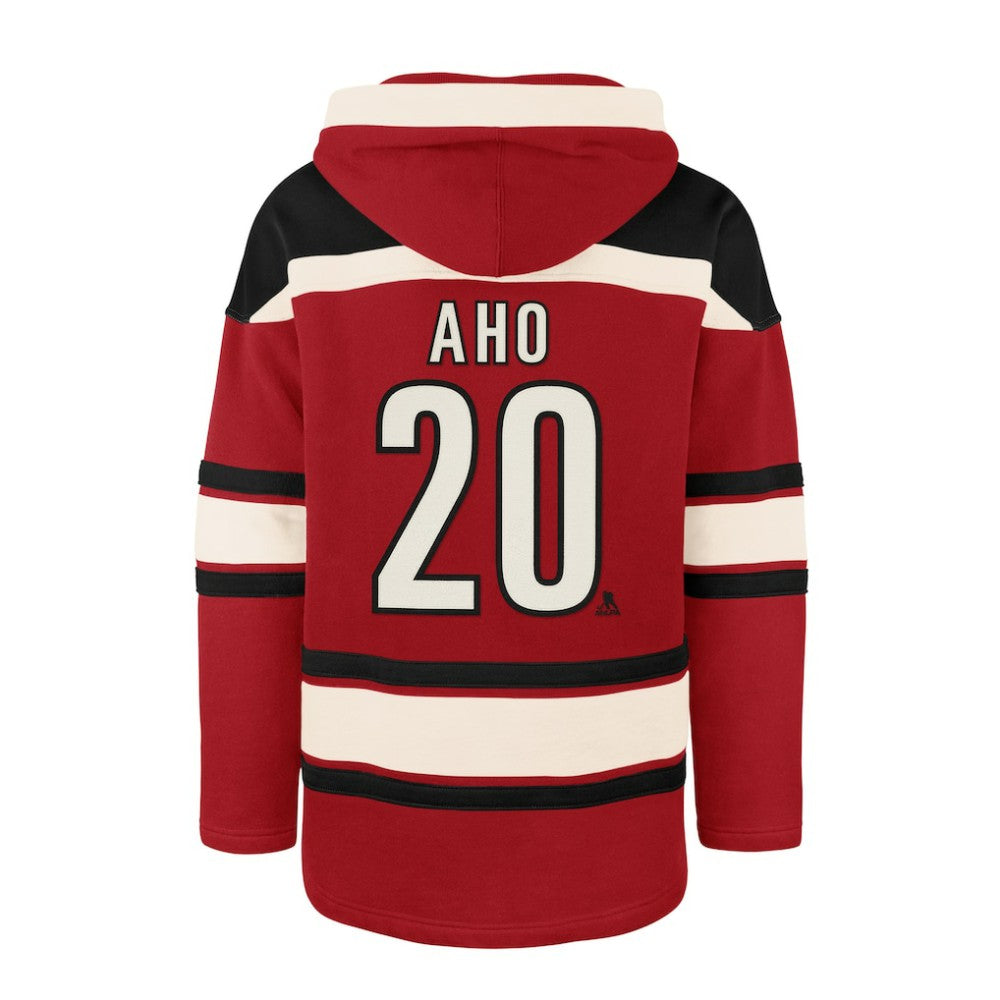Sebastian Aho Carolina Hurricanes '47 Player Name & Number Lacer Pullover Hoodie - Red | US 201242062