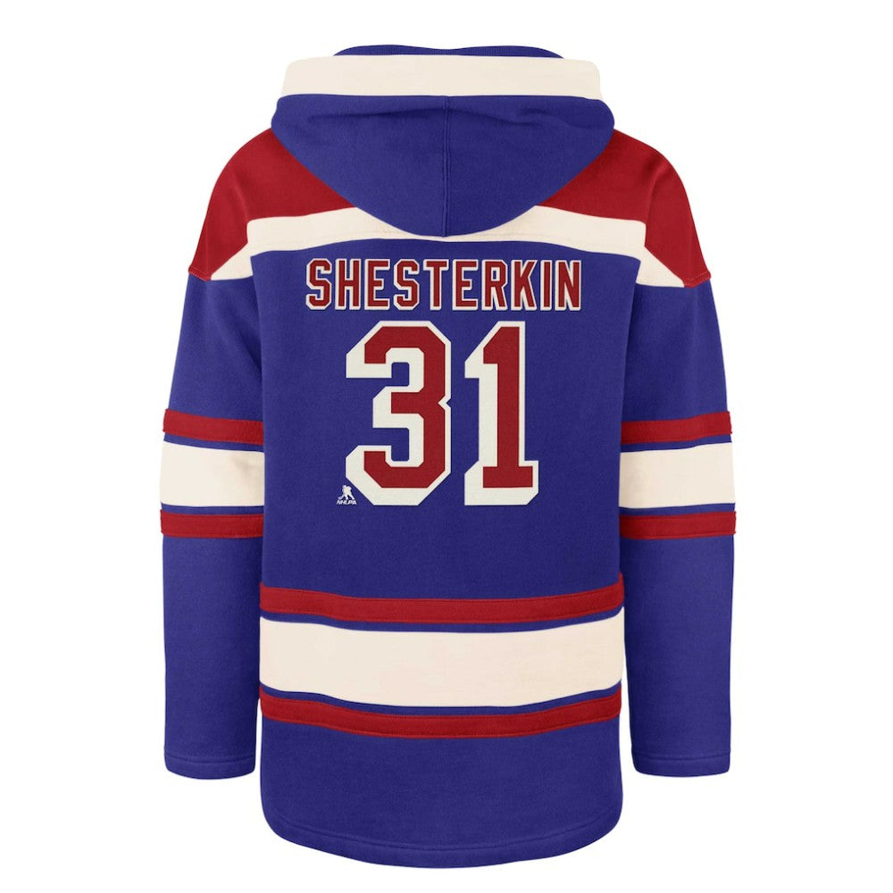Igor Shesterkin New York Rangers '47 Player Name & Number Lacer Pullover Hoodie - Blue | US 201242065