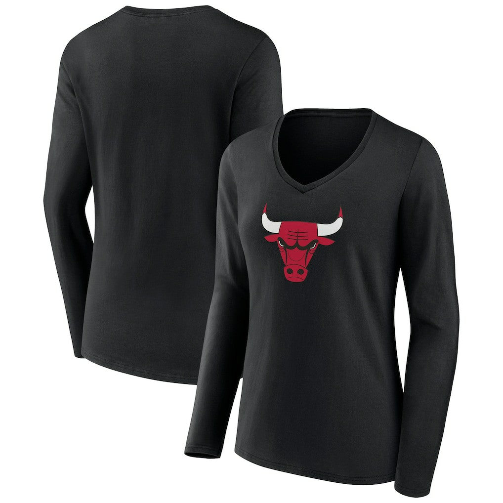 Chicago Bulls Women's Primary Logo Long Sleeve V-Neck T-Shirt Black