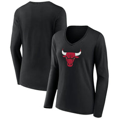 Chicago Bulls Women's Primary Logo Long Sleeve V-Neck T-Shirt Black
