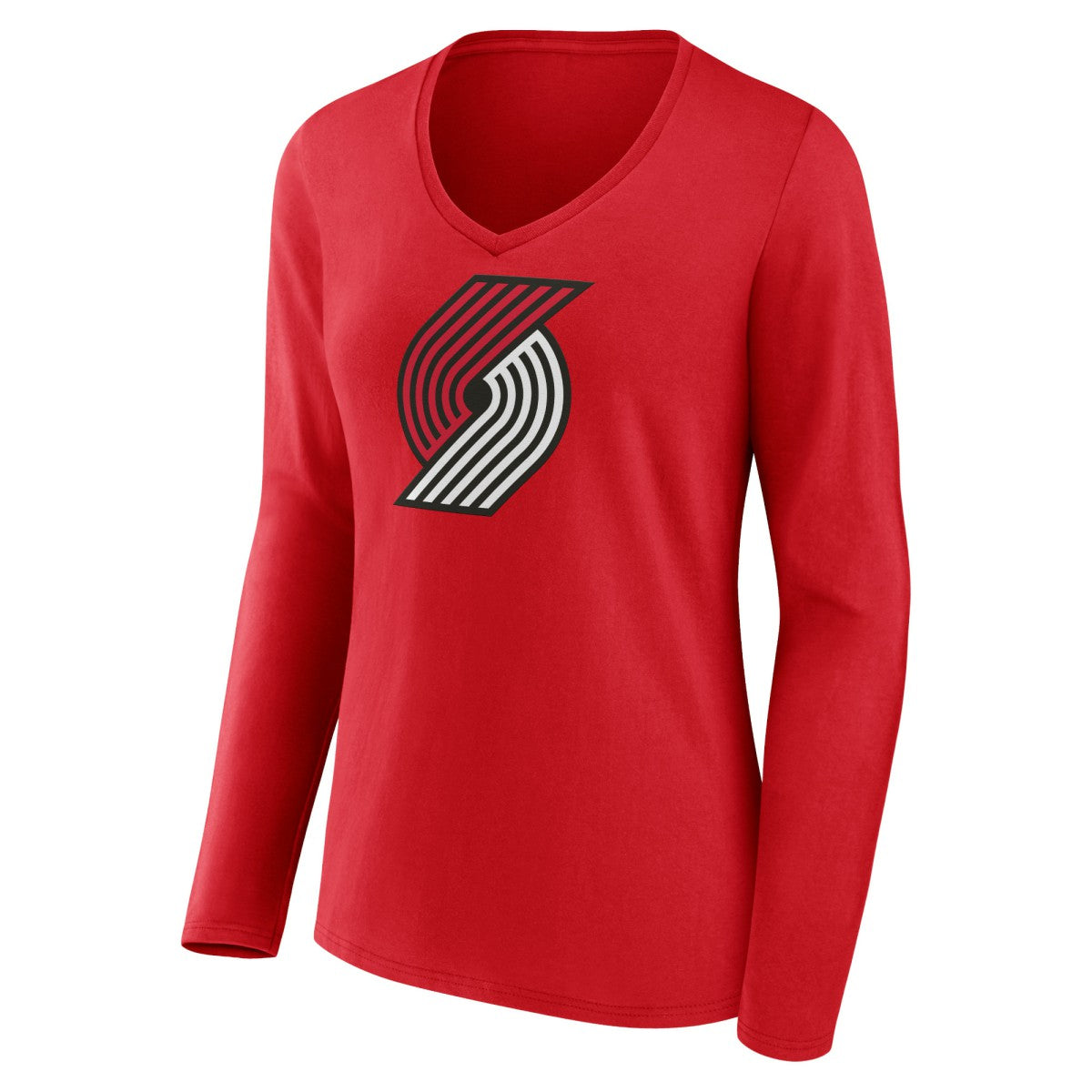 Portland Trail Blazers Women's Primary Logo Long Sleeve V-Neck T-Shirt Red
