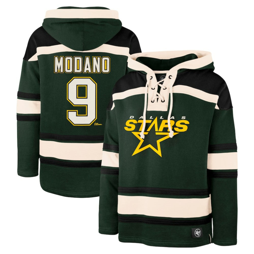 Mike Modano Dallas Stars '47 Retired Player Name & Number Lacer Pullover Hoodie - Green | US 201247429