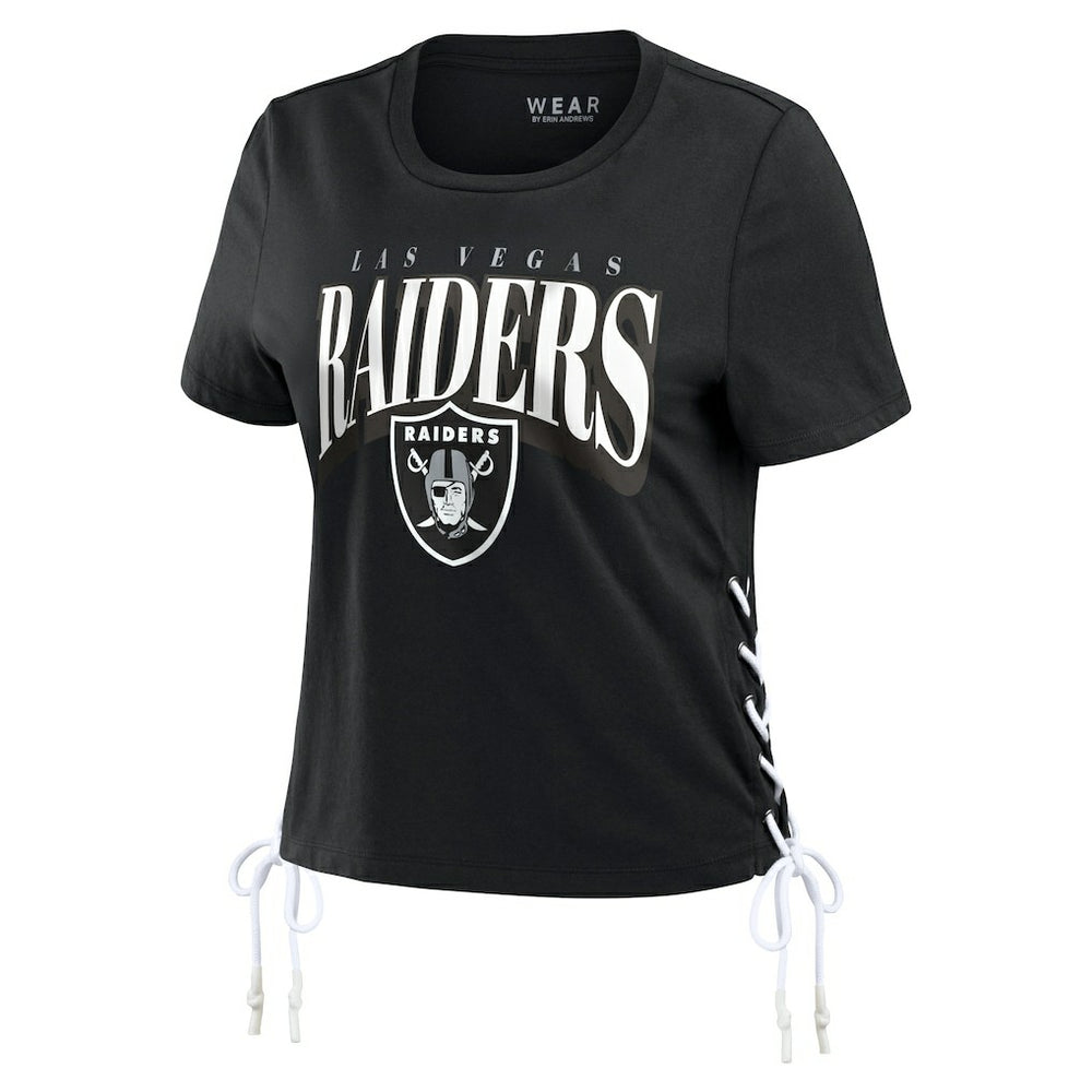 Las Vegas Raiders WEAR by Erin Andrews Women's Lace Up Side Modest Cropped T-Shirt - Black T-shirts