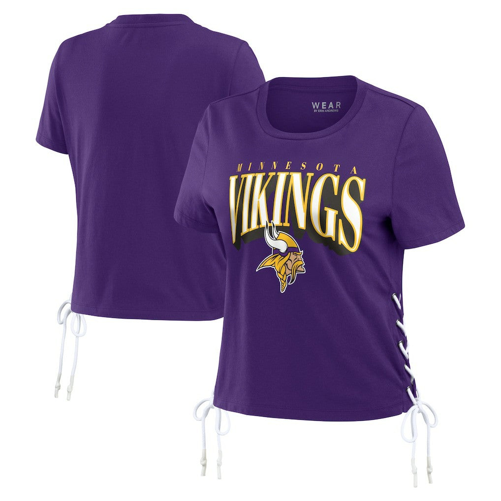 Minnesota Vikings WEAR by Erin Andrews Women's Lace Up Side Modest Cropped T-Shirt - Purple T-shirts