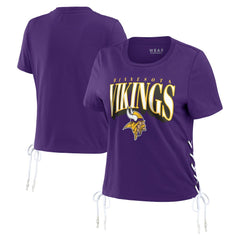 Minnesota Vikings WEAR by Erin Andrews Women's Lace Up Side Modest Cropped T-Shirt - Purple T-shirts
