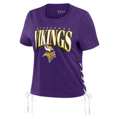 Minnesota Vikings WEAR by Erin Andrews Women's Lace Up Side Modest Cropped T-Shirt - Purple T-shirts