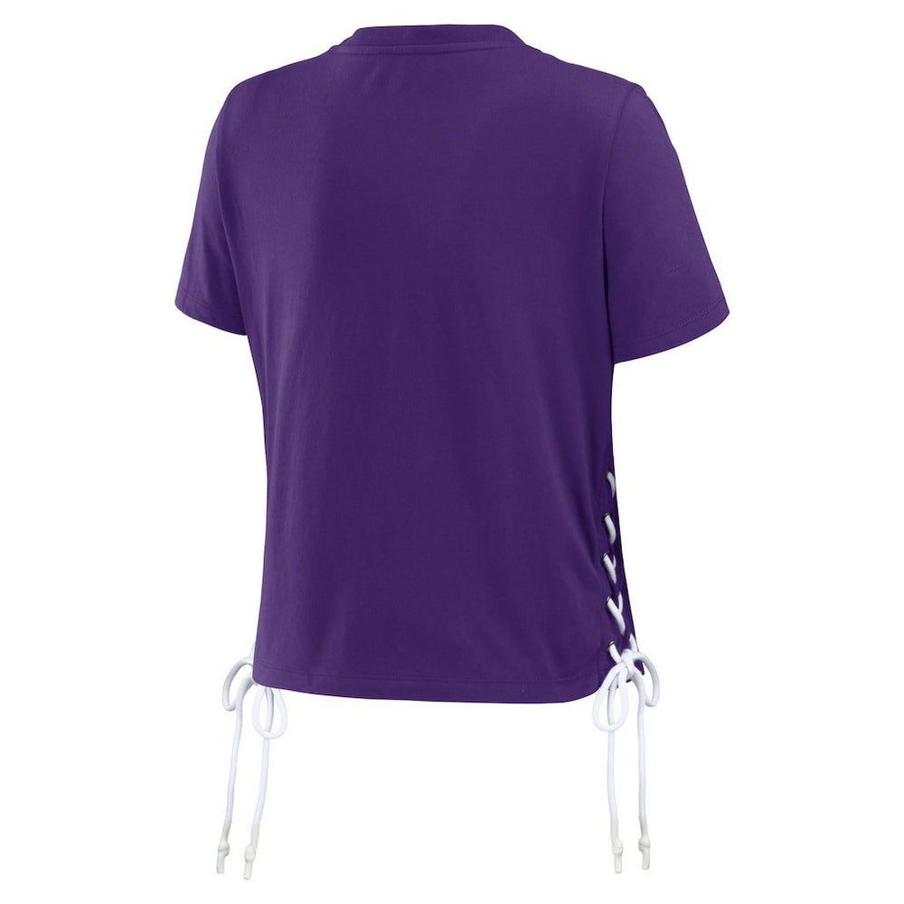 Minnesota Vikings WEAR by Erin Andrews Women's Lace Up Side Modest Cropped T-Shirt - Purple T-shirts