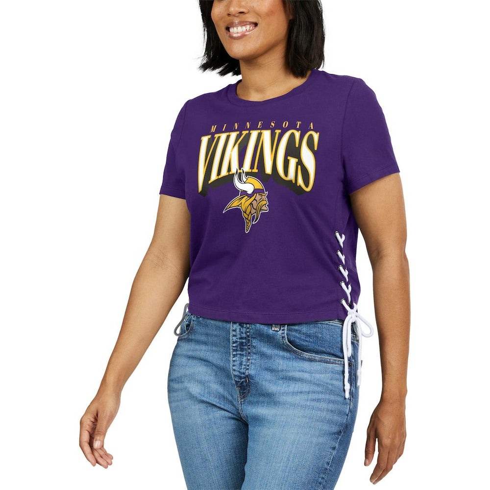 Minnesota Vikings WEAR by Erin Andrews Women's Lace Up Side Modest Cropped T-Shirt - Purple T-shirts