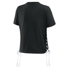 New Orleans Saints WEAR by Erin Andrews Women's Lace Up Side Modest Cropped T-Shirt - Black T-shirts
