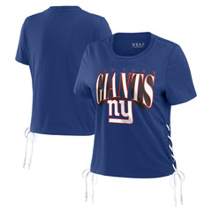 New York Giants WEAR by Erin Andrews Women's Lace Up Side Modest Cropped T-Shirt - Royal T-shirts