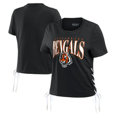Cincinnati Bengals WEAR by Erin Andrews Women's Lace Up Side Modest Cropped T-Shirt - Black T-shirts