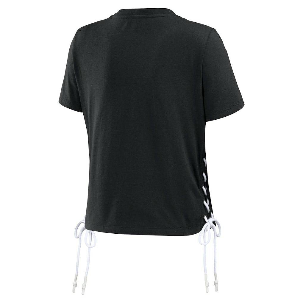Cincinnati Bengals WEAR by Erin Andrews Women's Lace Up Side Modest Cropped T-Shirt - Black T-shirts